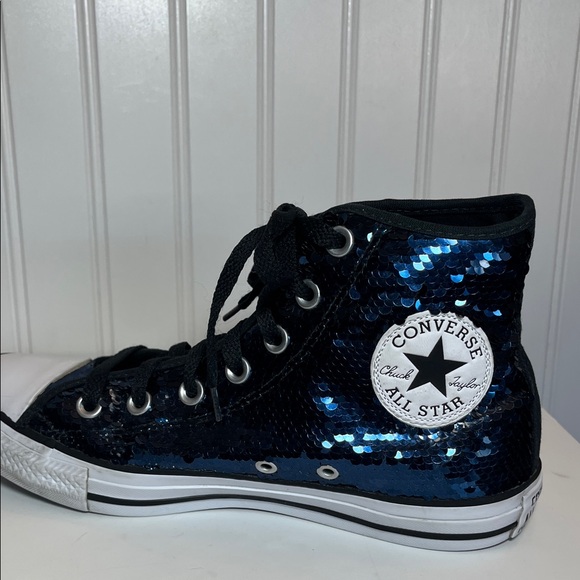 Converse Chuck Taylor All Star Women's Midnight Indigo Blue Sequin High-Tops - Picture 7 of 16